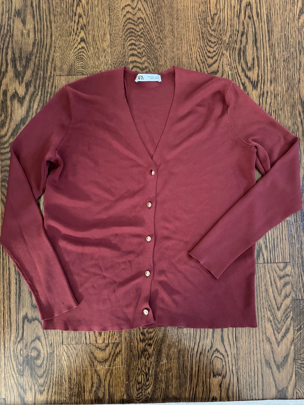 Zara Burgundy V-Neck Button Cardigan